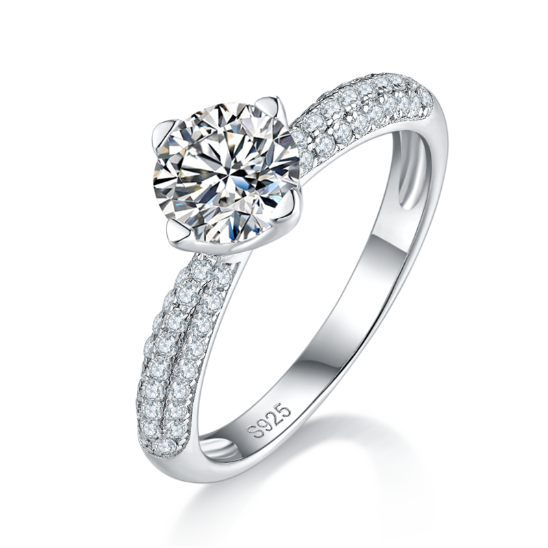 单头Women's RingS925银镀白金Women's Ring定制选款主石Moissanite1.0ct/副石高碳钻