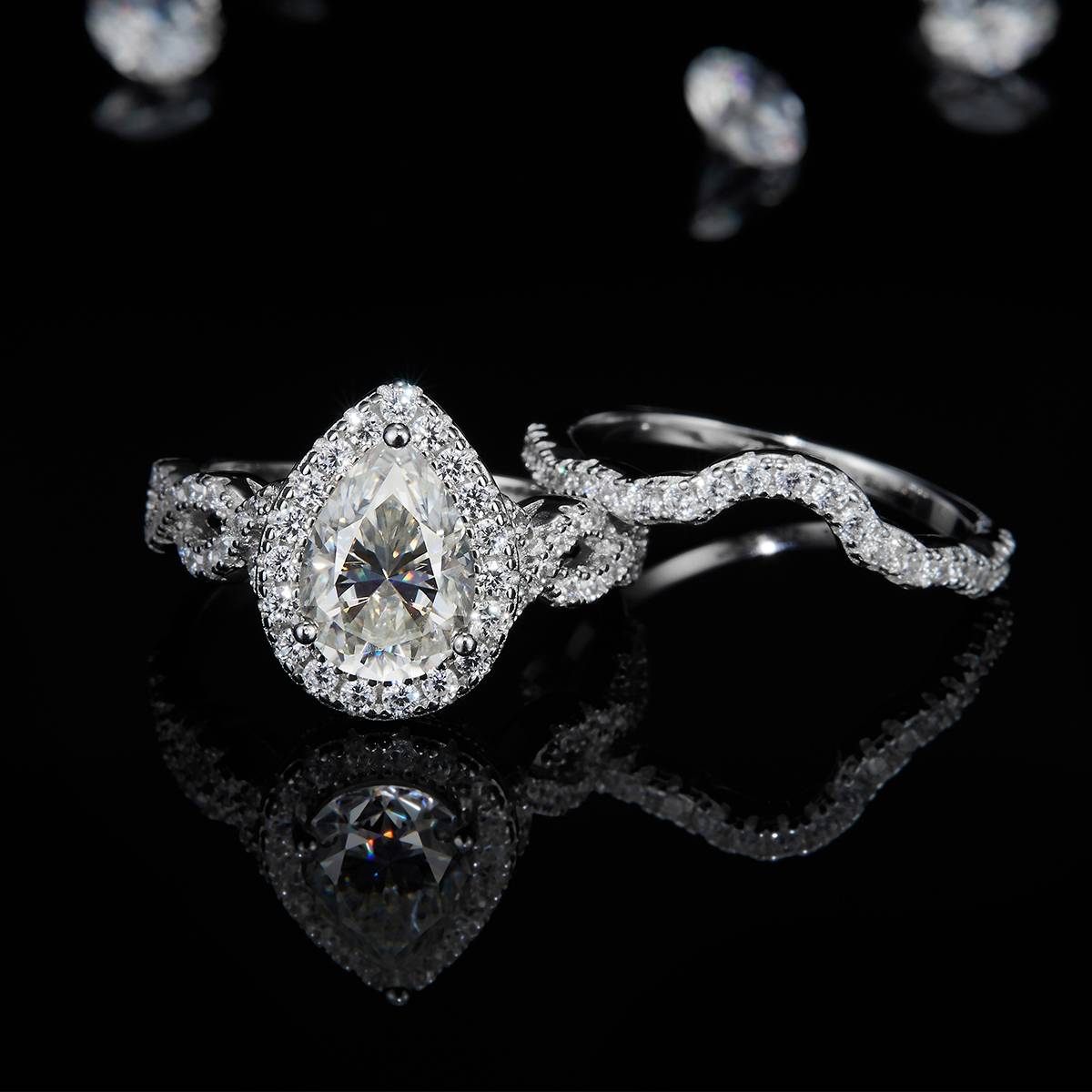 S925 Silver Plated Platinum Primary and Secondary Set Ring Stacked Women's Ring Customized Selection Main Stone Moissanite Diamond 2.5ct/Secondary Stone High Carbon Diamond