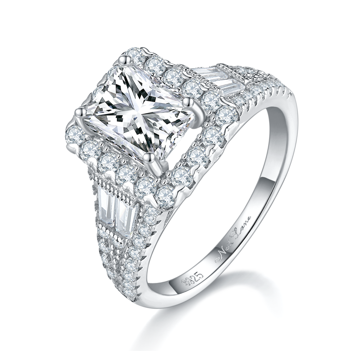 S925 Silver Plated Platinum Primary and Secondary Set Ring, Stacked Women's Ring, Customized Selection, Main Stone Moissanite Diamond 2.0ct/Secondary Stone High Carbon Diamond