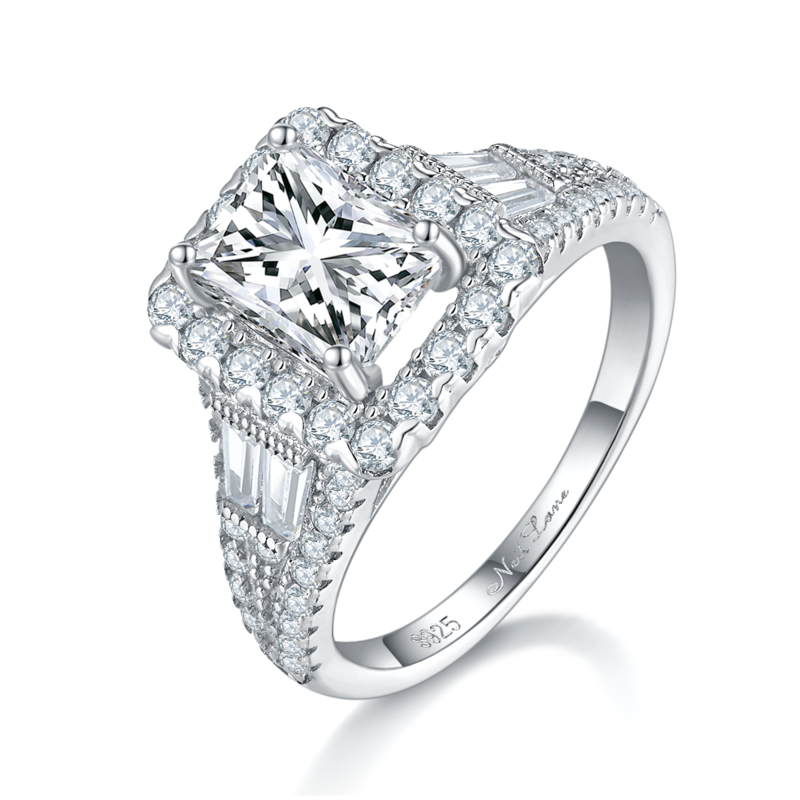 S925银镀白金主副套戒叠戴Women's Ring定制选款主石Moissanite2.0ct/副石高碳钻