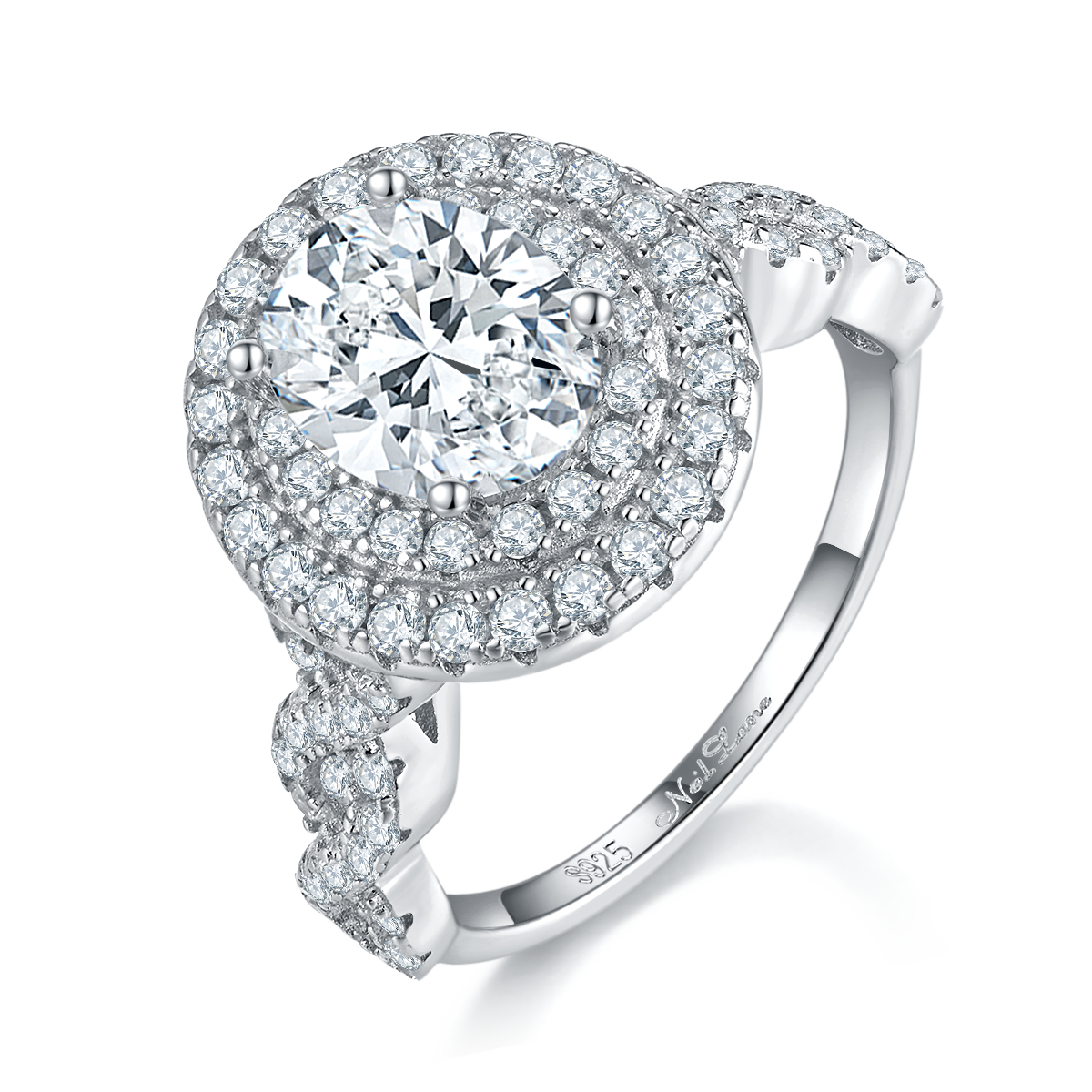 S925 Silver Plated Platinum Primary and Secondary Set Ring, Stacked Women's Ring, Customized Selection, Main Stone Moissanite Diamond 2.0ct/Secondary Stone High Carbon Diamond