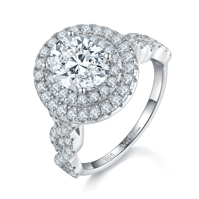 S925银镀白金主副套戒叠戴Women's Ring定制选款主石Moissanite2.0ct/副石高碳钻