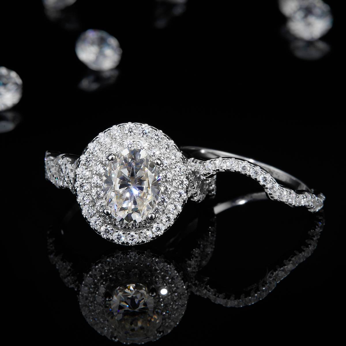 S925 Silver Plated Platinum Primary and Secondary Set Ring, Stacked Women's Ring, Customized Selection, Main Stone Moissanite Diamond 2.0ct/Secondary Stone High Carbon Diamond
