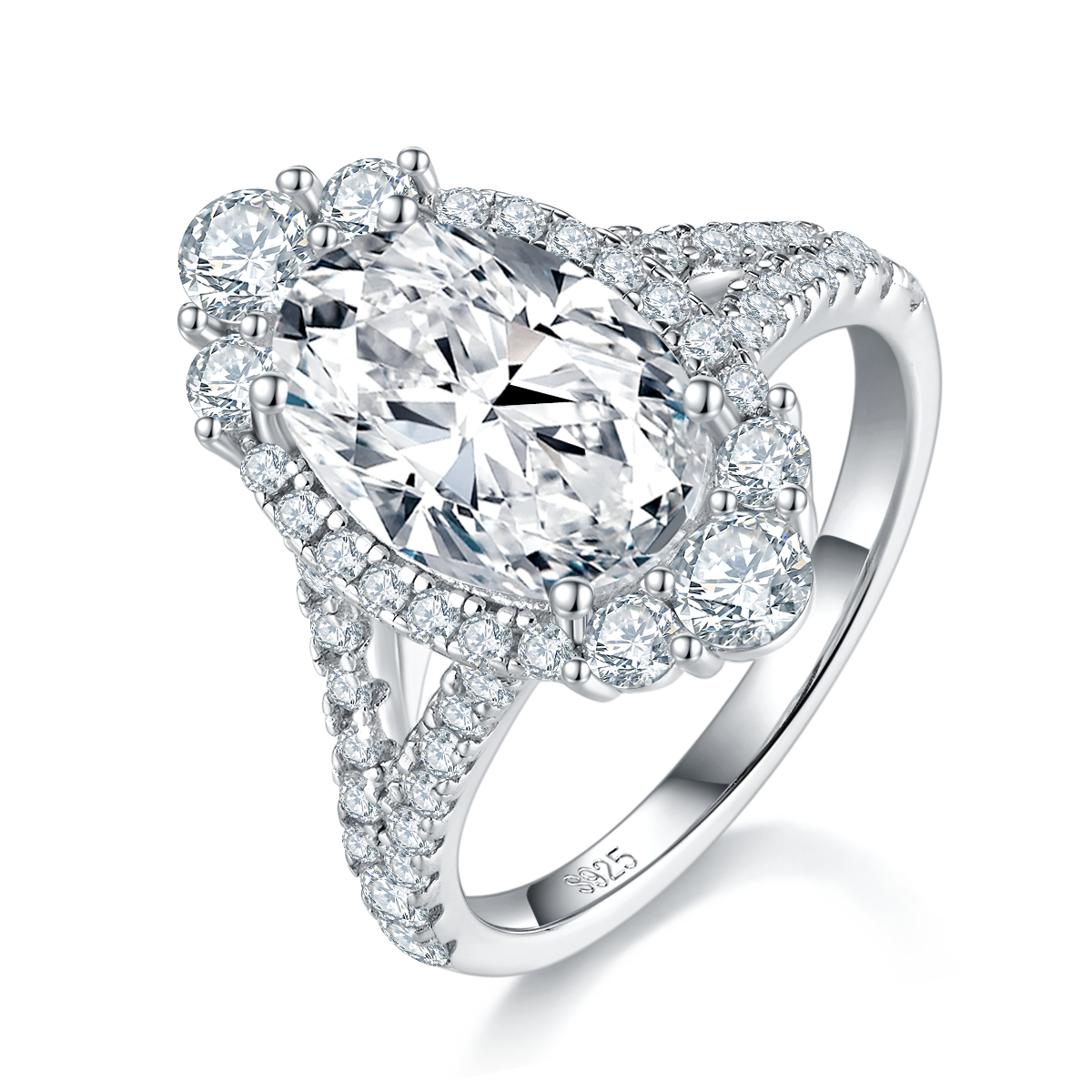 Egg shaped Women's Ring S925 Silver Plated Platinum Customized Selection Main Stone Moissanite Diamond 4.5ct/Secondary Stone High Carbon Diamond