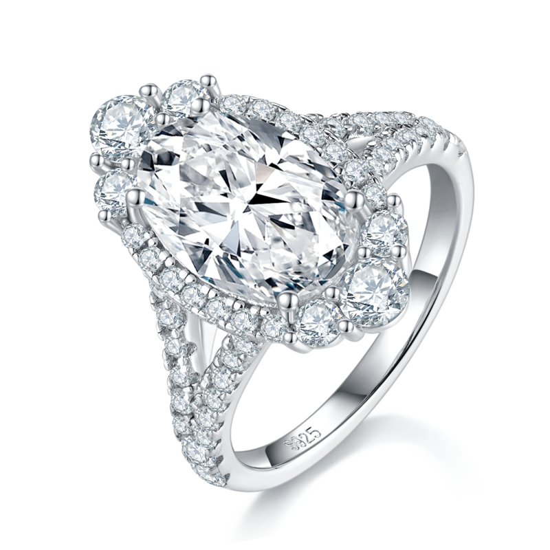 蛋形Women's RingS925银镀白金定制选款主石Moissanite4.5ct/副石高碳钻