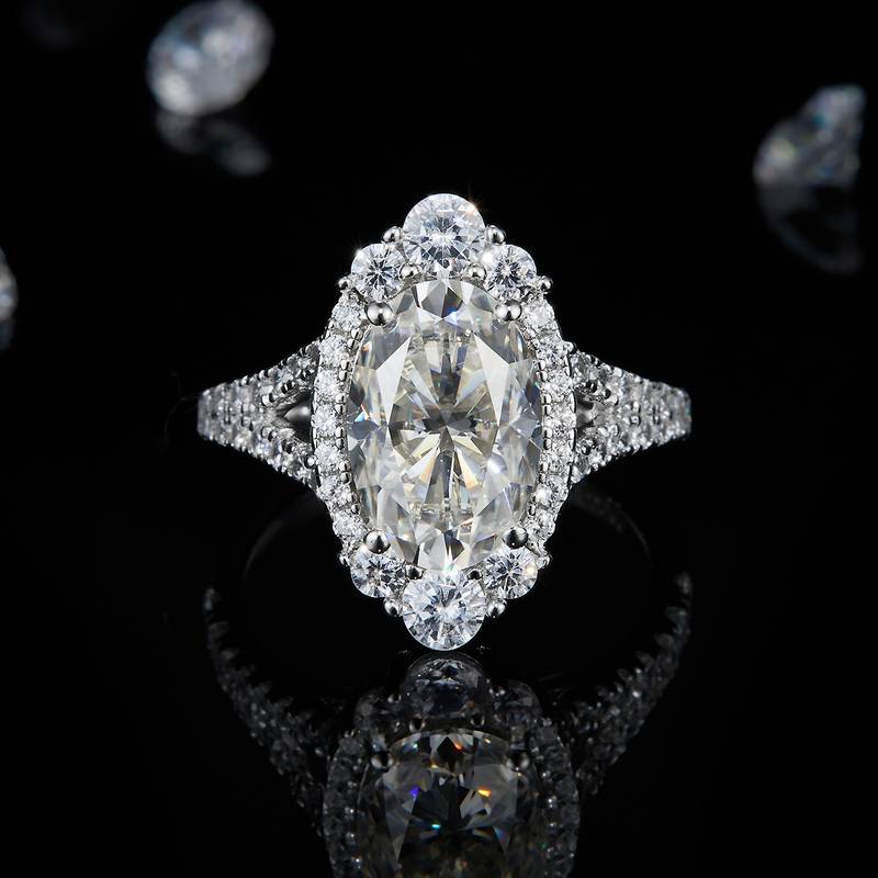 蛋形Women's RingS925银镀白金定制选款主石Moissanite4.5ct/副石高碳钻