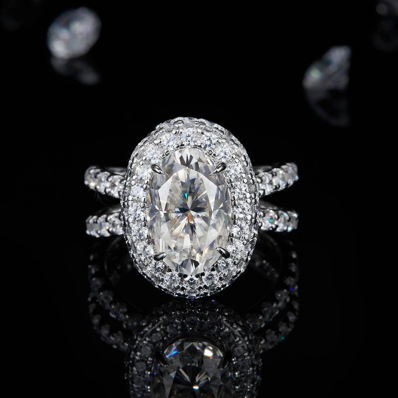 蛋形女戒S925银镀白金定制选款主石莫桑钻4.5ct/副石高碳钻