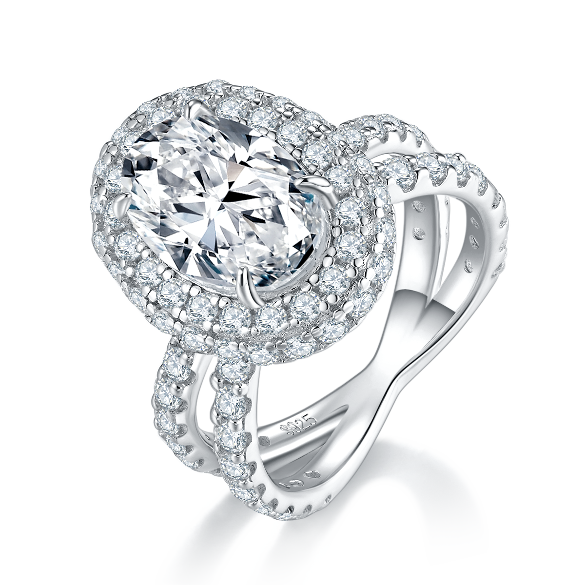 Egg shaped Women's Ring S925 Silver Plated Platinum Customized Selection Main Stone Moissanite Diamond 4.5ct/Secondary Stone High Carbon Diamond