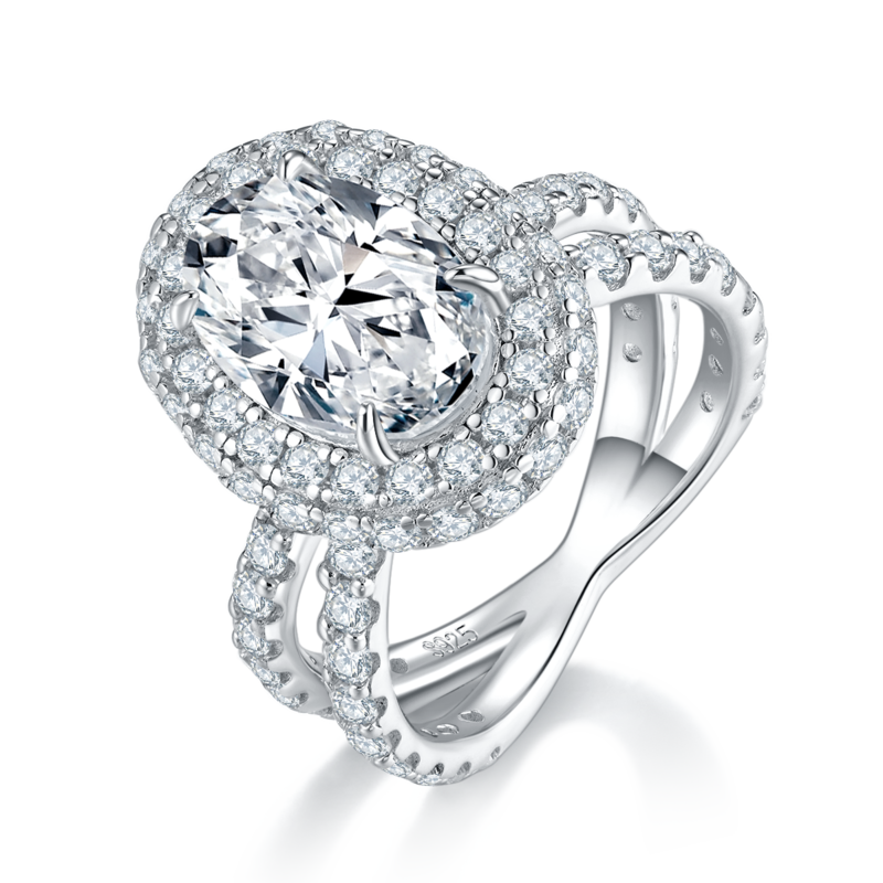蛋形女戒S925银镀白金定制选款主石莫桑钻4.5ct/副石高碳钻