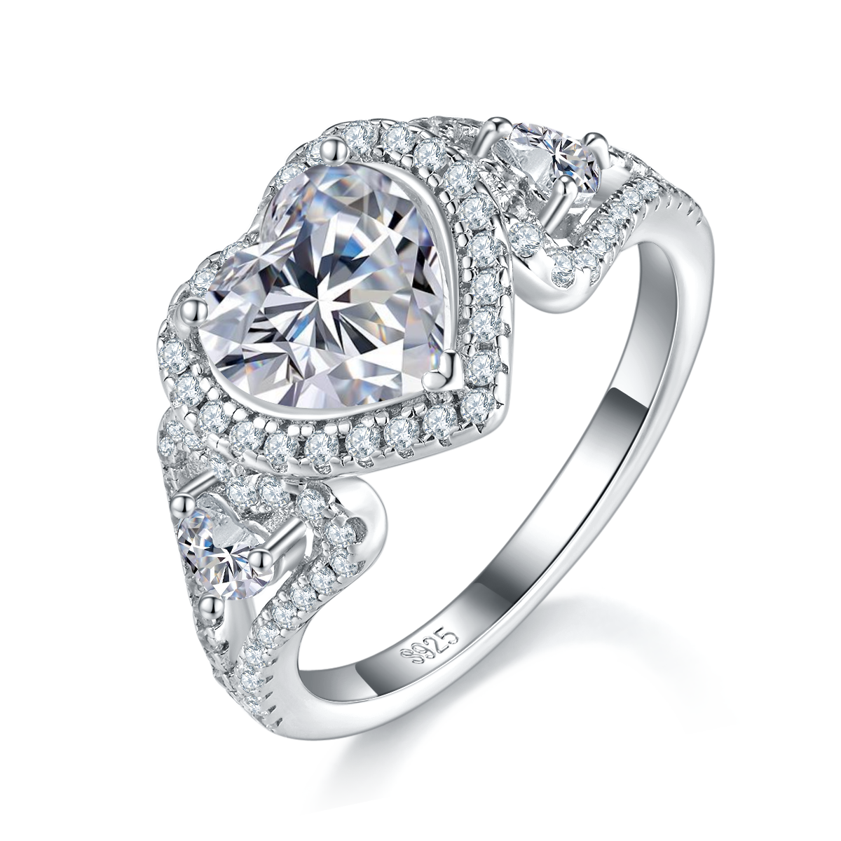 Heart shaped Women's Ring S925 Silver Plated Platinum Customized Selection Main Stone Moissanite Diamond 1.2ct/Secondary Stone High Carbon Diamond
