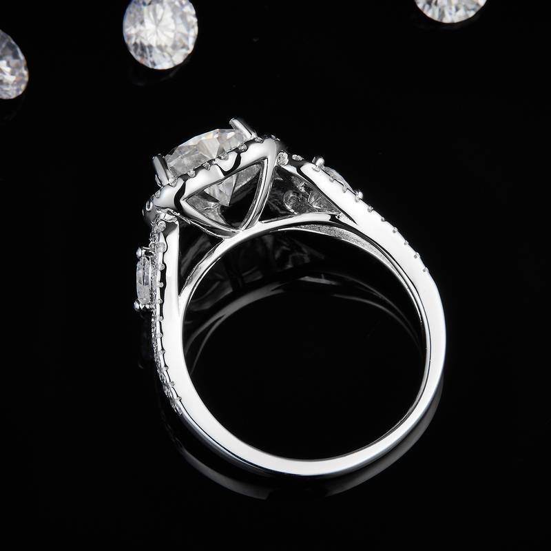 心形Women's RingS925银镀白金定制选款主石Moissanite1.2ct/副石高碳钻