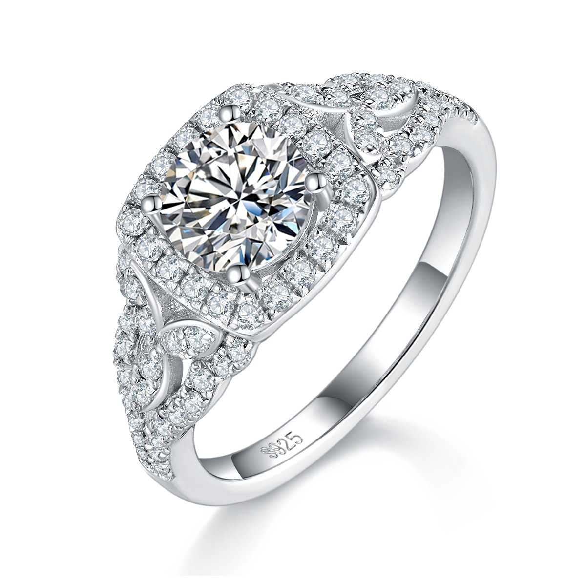 Luxury Full Diamond Women's Ring S925 Silver Plated Platinum Customized Selection Main Stone Moissanite 1.0ct/Secondary Stone High Carbon Diamond