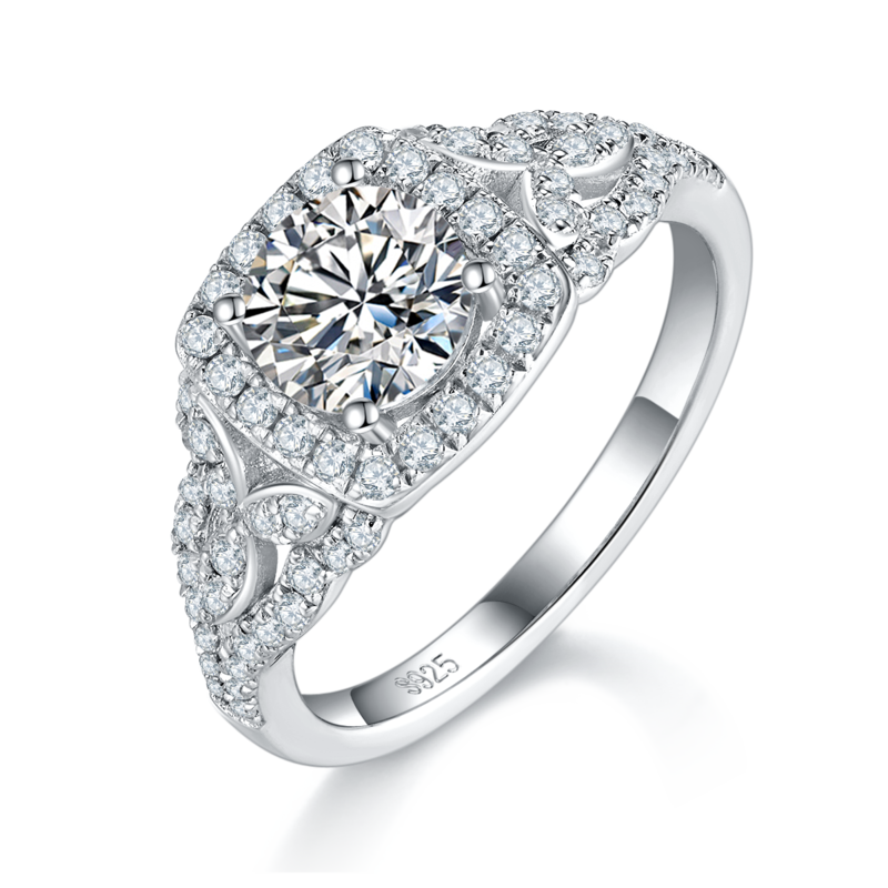 豪华满钻Women's RingS925银镀白金定制选款主石Moissanite1.0ct/副石高碳钻