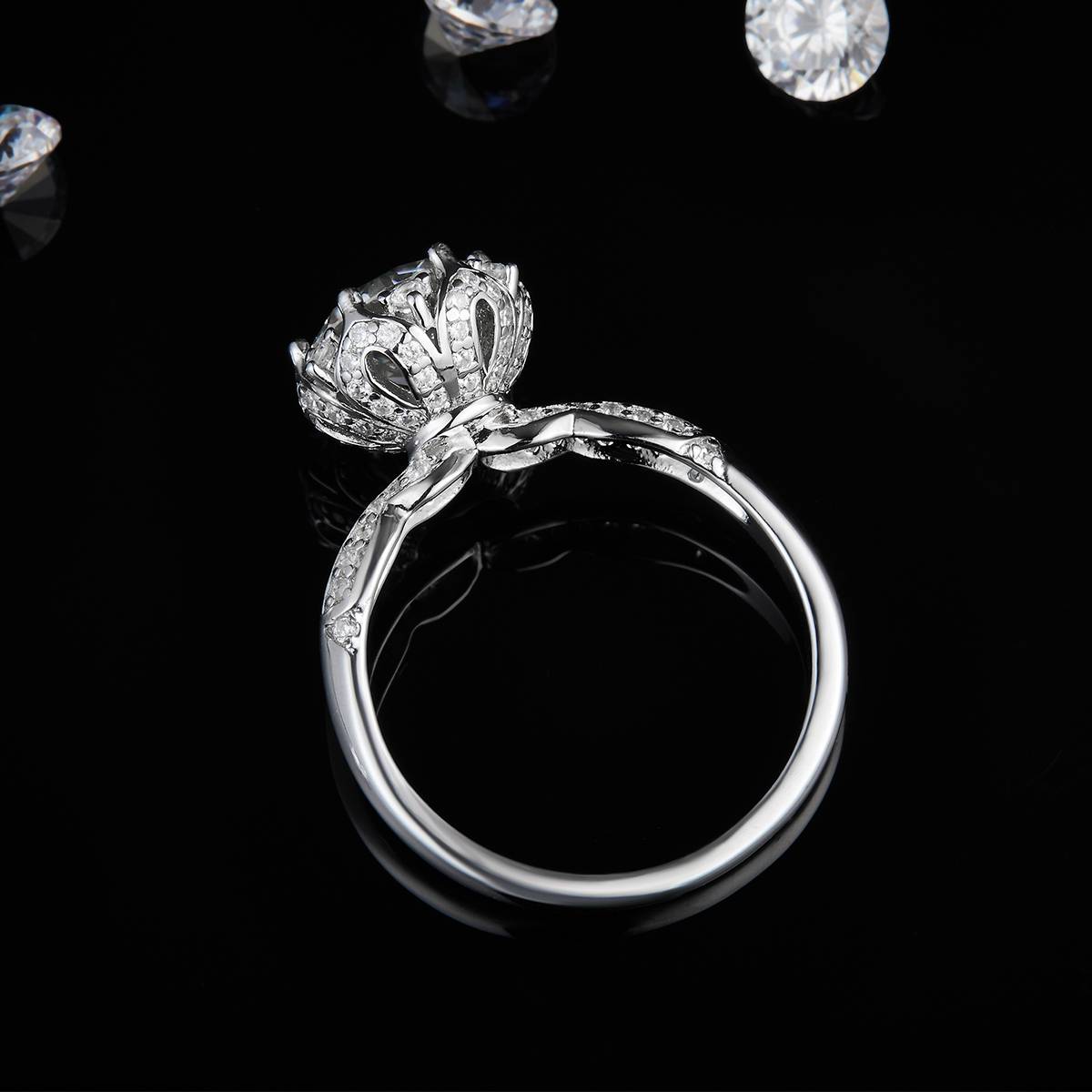 Single Head Women's Ring S925 Silver Plated Platinum Customized Selection Main Stone Moissanite Diamond 2.0ct/Secondary Stone High Carbon Diamond