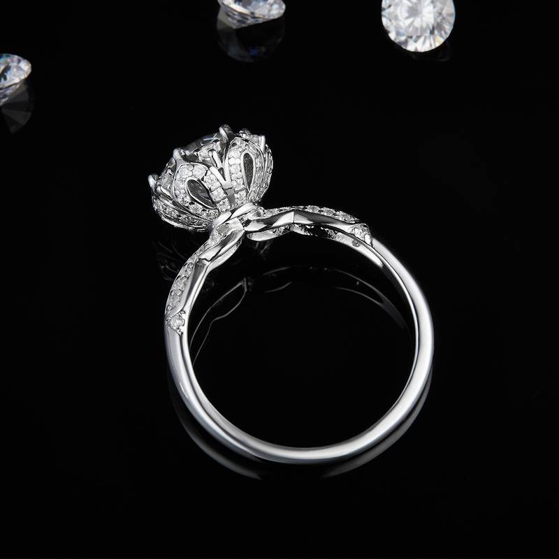 单头Women's RingS925银镀白金定制选款主石Moissanite2.0ct/副石高碳钻