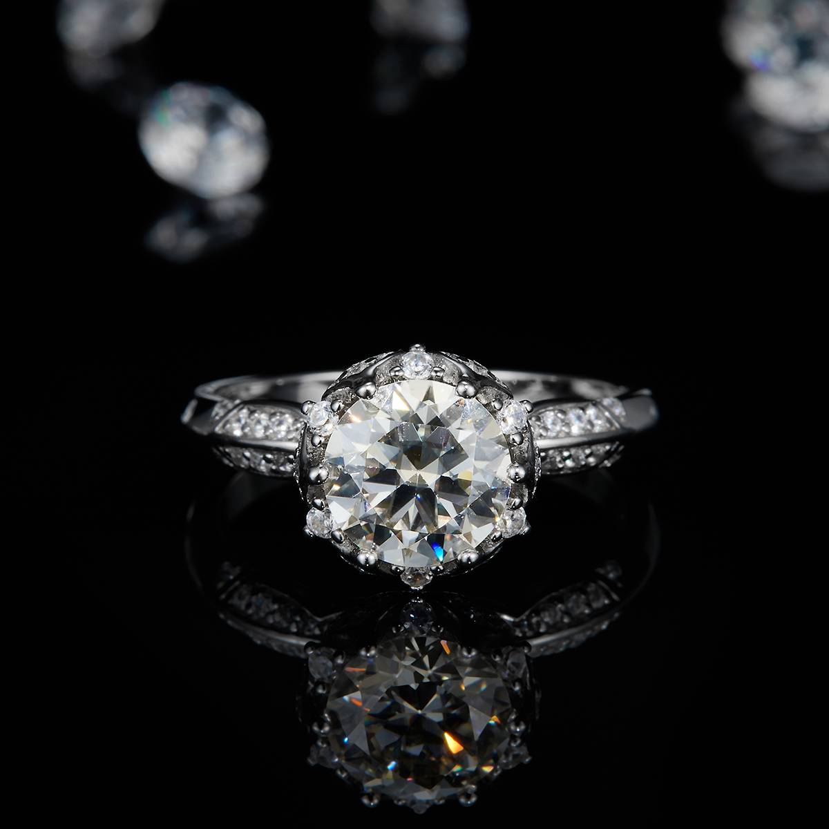 Single Head Women's Ring S925 Silver Plated Platinum Customized Selection Main Stone Moissanite Diamond 2.0ct/Secondary Stone High Carbon Diamond