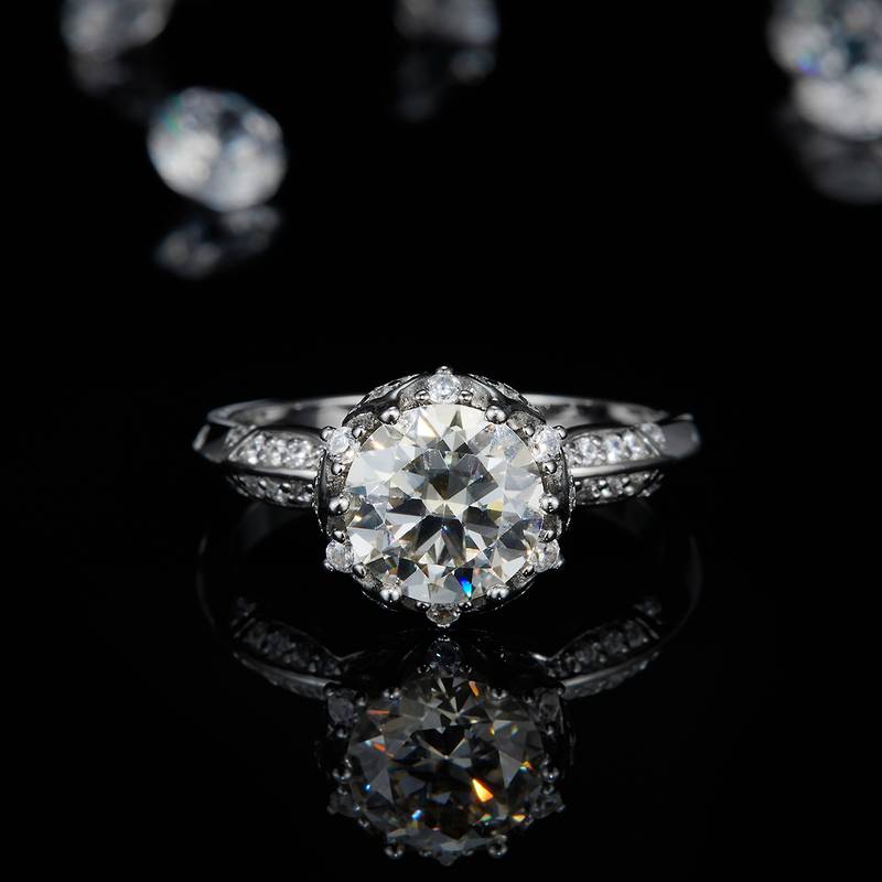单头Women's RingS925银镀白金定制选款主石Moissanite2.0ct/副石高碳钻