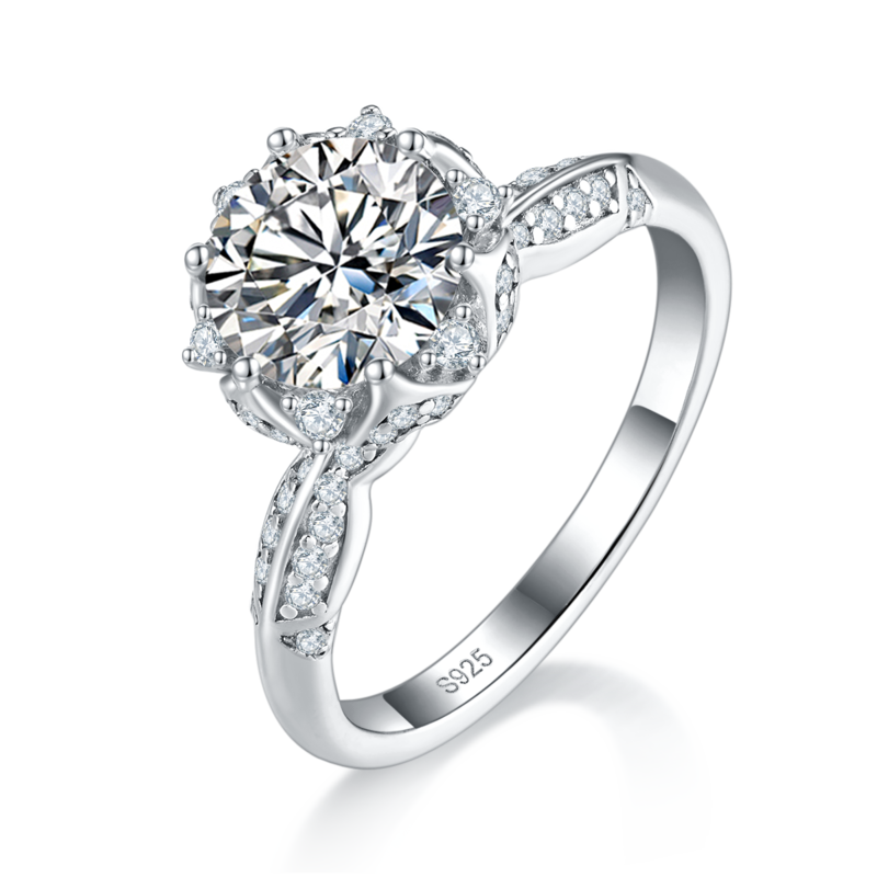 单头Women's RingS925银镀白金定制选款主石Moissanite2.0ct/副石高碳钻