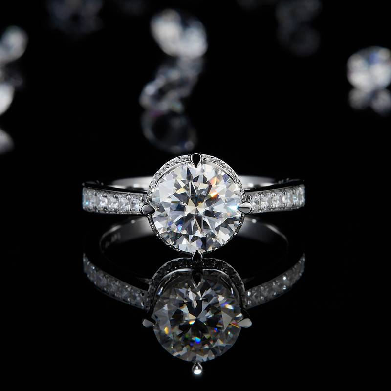 Flower bud four claw women's ring S925 silver plated platinum customized main stone moissanite diamond 2.0ct/secondary stone high carbon diamond