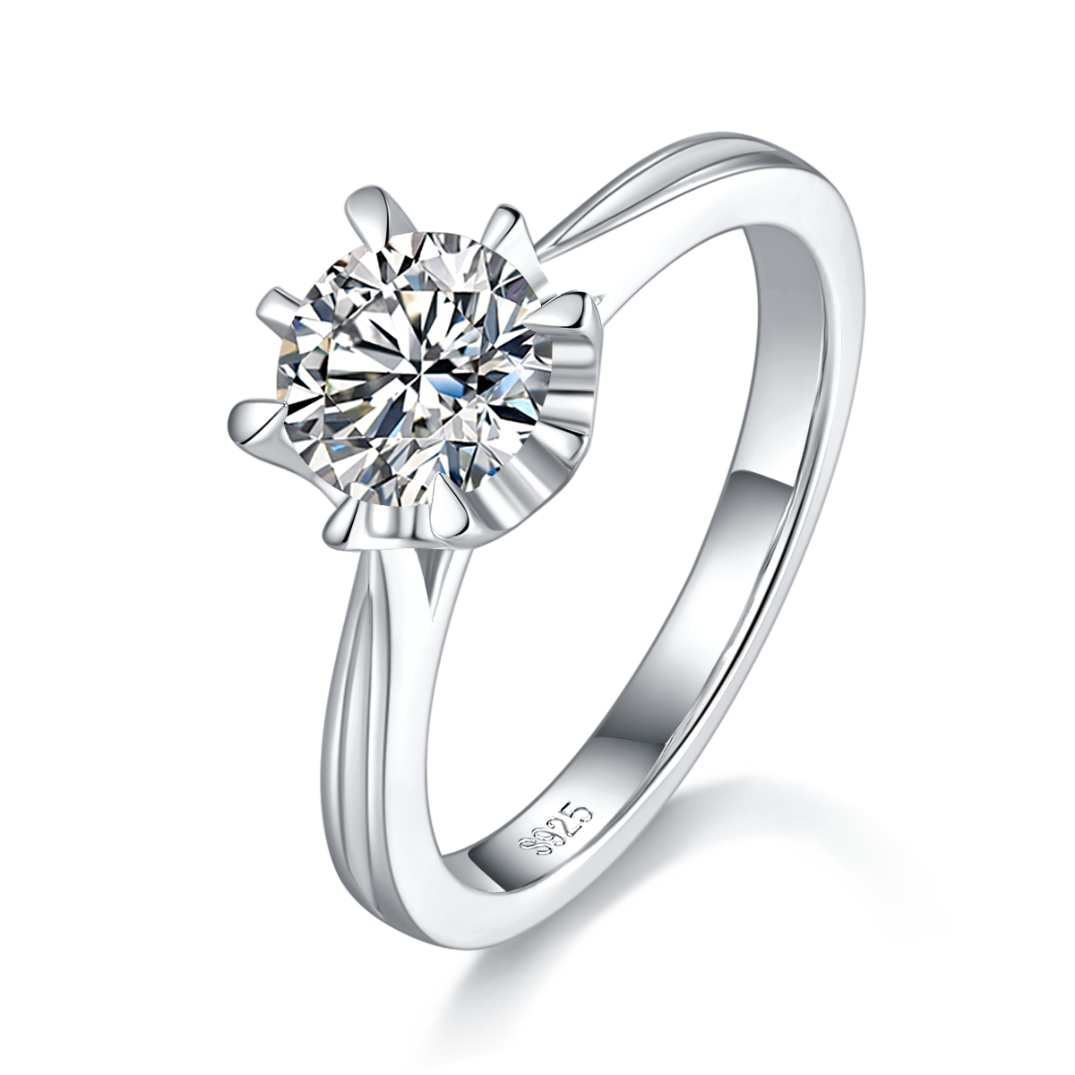 Flower bud six claw women's ring S925 silver plated platinum customized main stone moissanite 1.0ct/secondary stone high carbon diamond