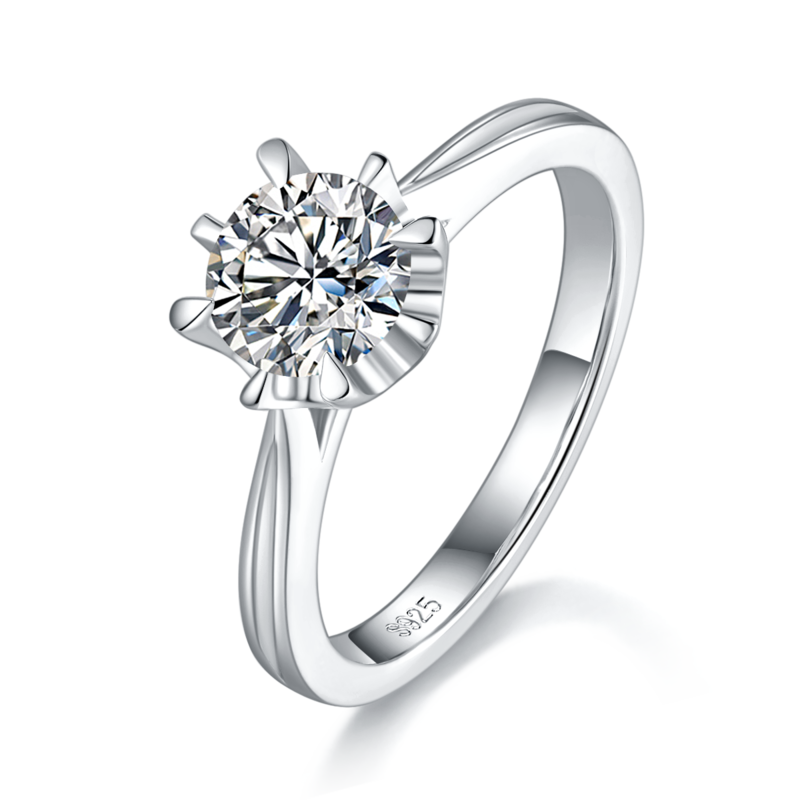 花苞六爪女戒S925银镀白金定制主石莫桑钻1.0ct/副石高碳钻