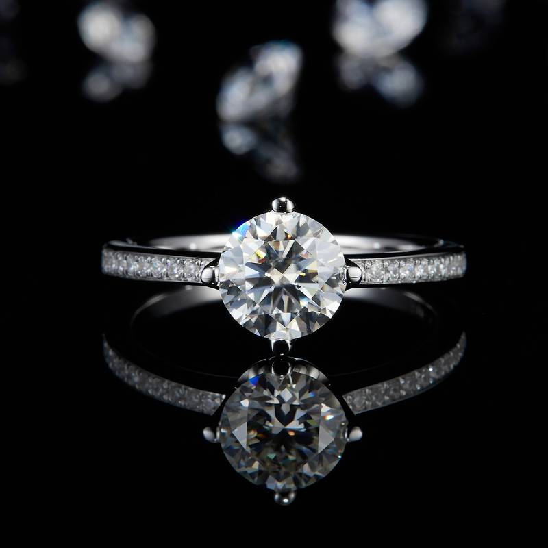 Straight arm micro inlaid four claw women's ring S925 silver plated platinum customized main stone moissanite diamond 1.0ct/secondary stone high carbon diamond