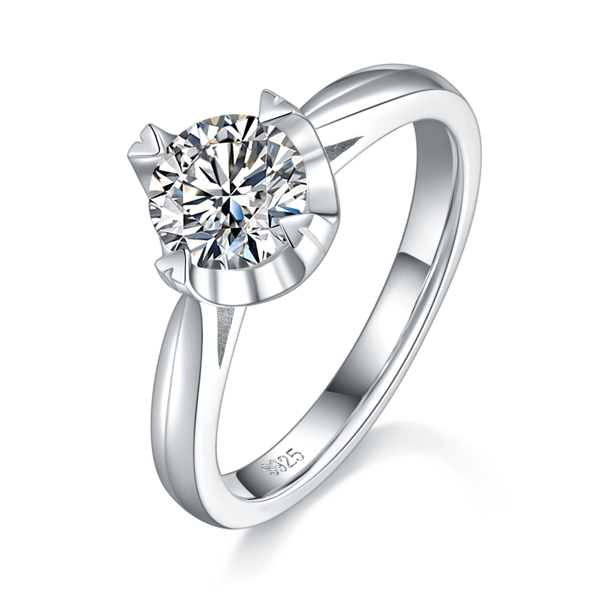 Love Four Claw Women's Ring S925 Silver Plated Platinum Customized Main Stone Moissanite  1.2ct