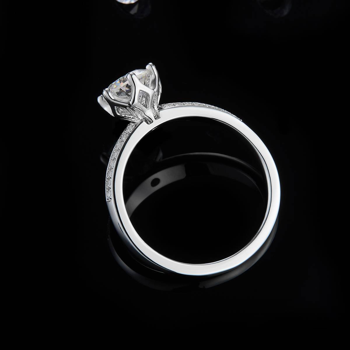 Heart to Heart Six Claw Women's Ring S925 Silver Plated Platinum Customized Main Stone Moissanite  1.0ct/Secondary Stone High Carbon Diamond