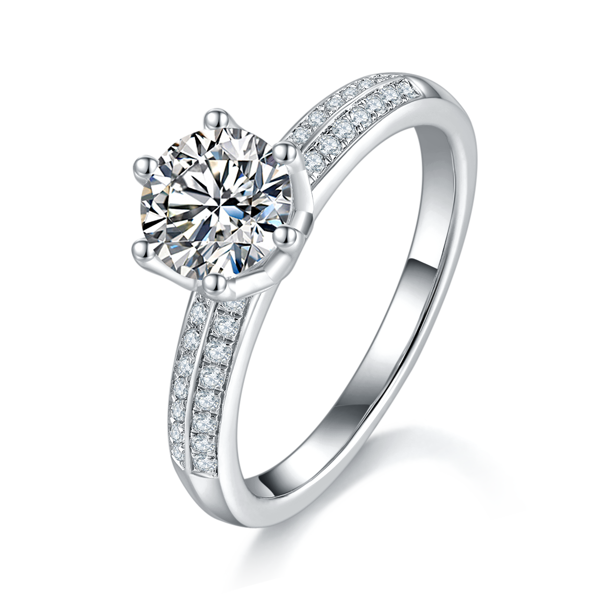 Heart to Heart Six Claw Women's Ring S925 Silver Plated Platinum Customized Main Stone Moissanite  1.0ct/Secondary Stone High Carbon Diamond