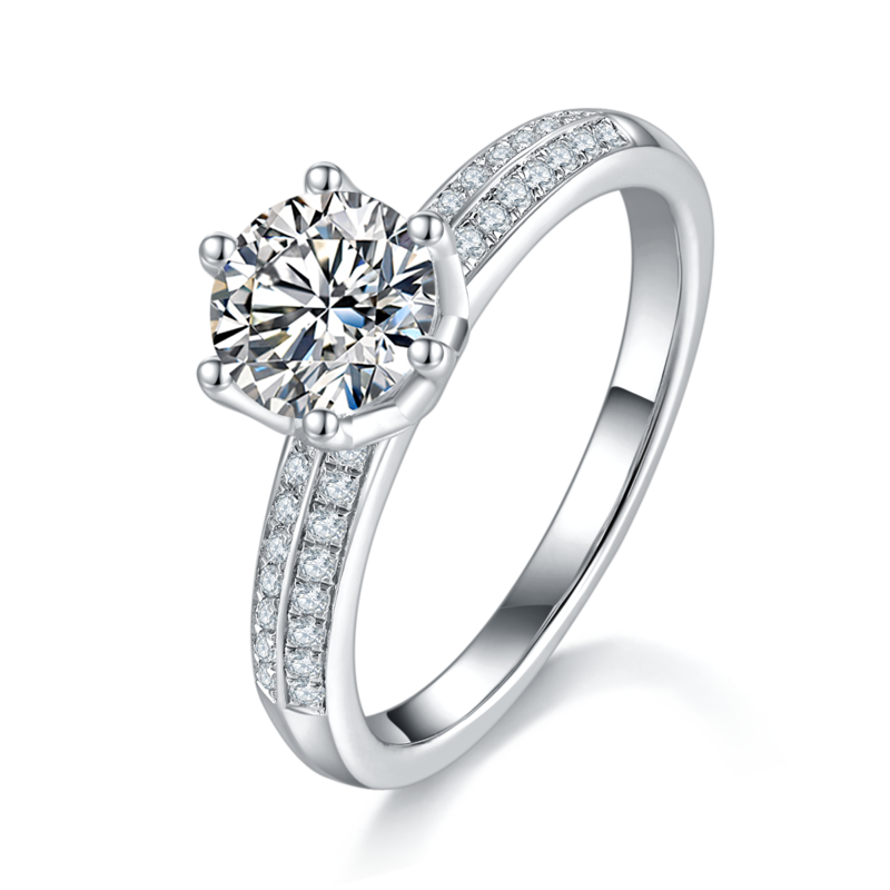 Heart to Heart Six Claw Women's Ring S925 Silver Plated Platinum Customized Main Stone Moissanite Diamond 1.0ct/Secondary Stone High Carbon Diamond