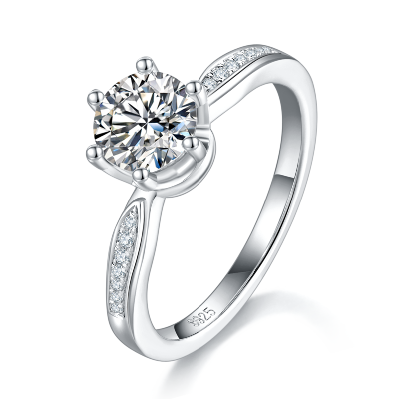 Simplified Six Claw Women's Ring S925 Silver Plated Platinum Customized Main Stone Moissanite Diamond 1.0ct/Secondary Stone High Carbon Diamond