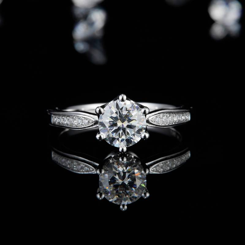 Simplified Six Claw Women's Ring S925 Silver Plated Platinum Customized Main Stone Moissanite Diamond 1.0ct/Secondary Stone High Carbon Diamond