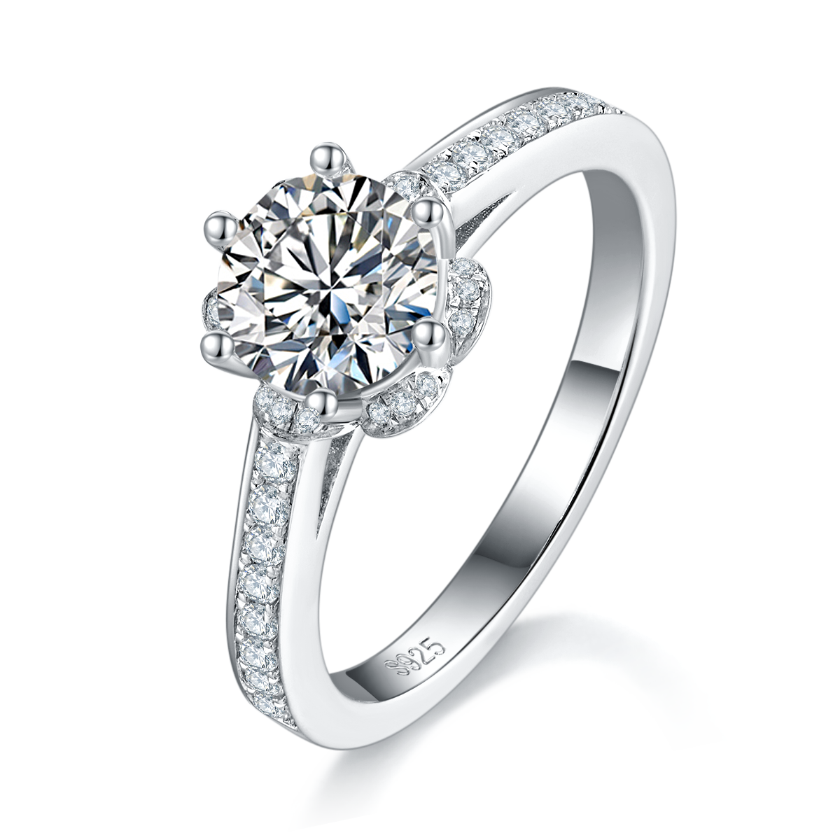 Heart Blossoming Surrounding Women's Ring S925 Silver Plated Platinum Women's Ring Customized Main Stone Moissanite  1.0ct/Secondary Stone High Carbon Diamond