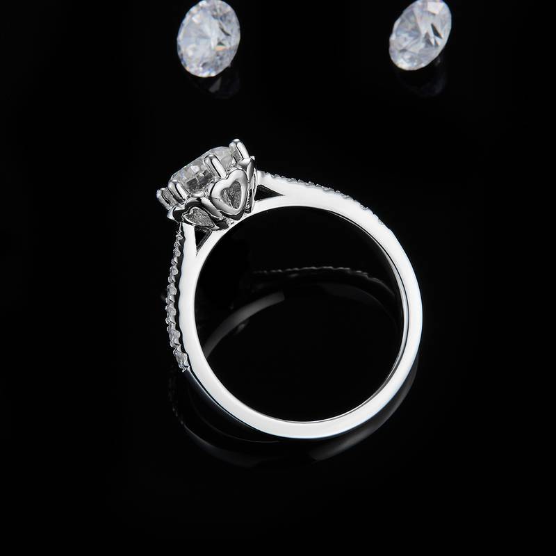 Straight arm flower bud six claw women's ring S925 silver plated platinum customized main stone moissanite diamond 1.0ct/secondary stone high carbon diamond