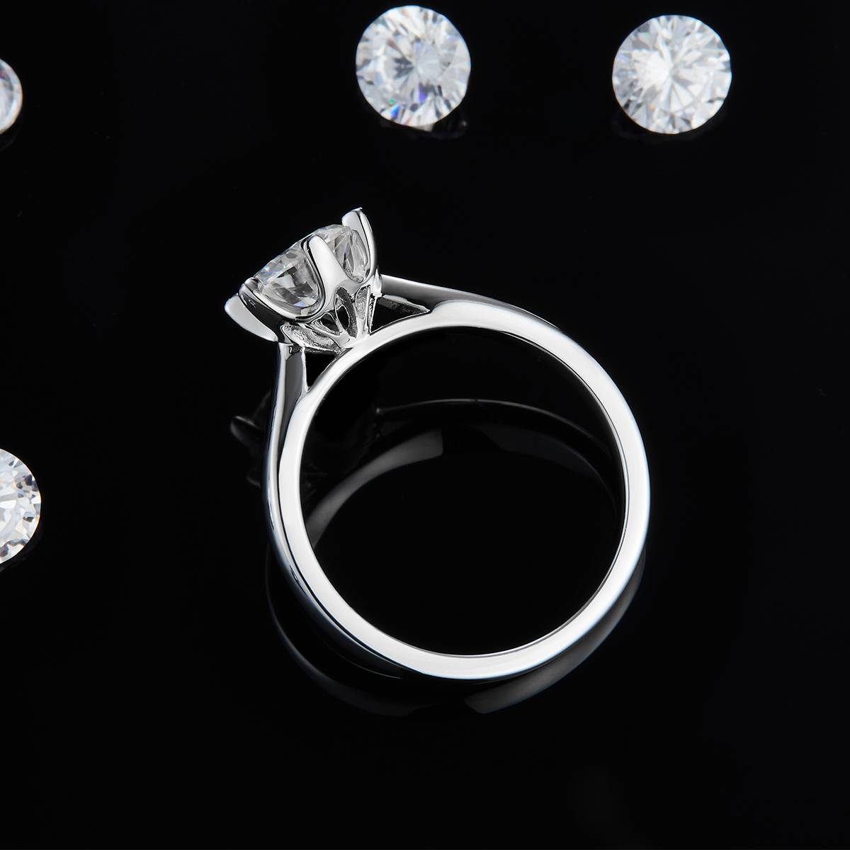 Six Claw Flower Bud Women's Ring S925 Silver Plated Platinum Customized Main Stone Moissanite  1.0ct