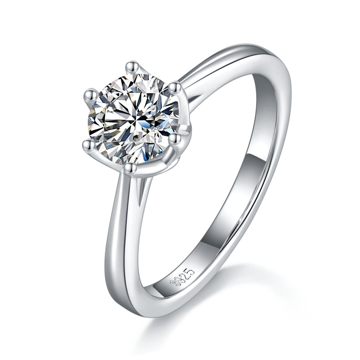 Six Claw Women's Ring S925 Silver Plated Platinum Customized Main Stone Moissanite  1.0ct