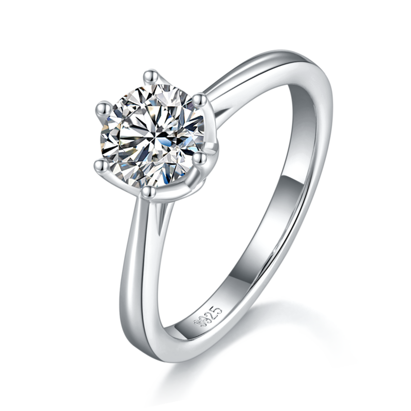 Six Claw Women's Ring S925 Silver Plated Platinum Customized Main Stone Moissanite Diamond 1.0ct
