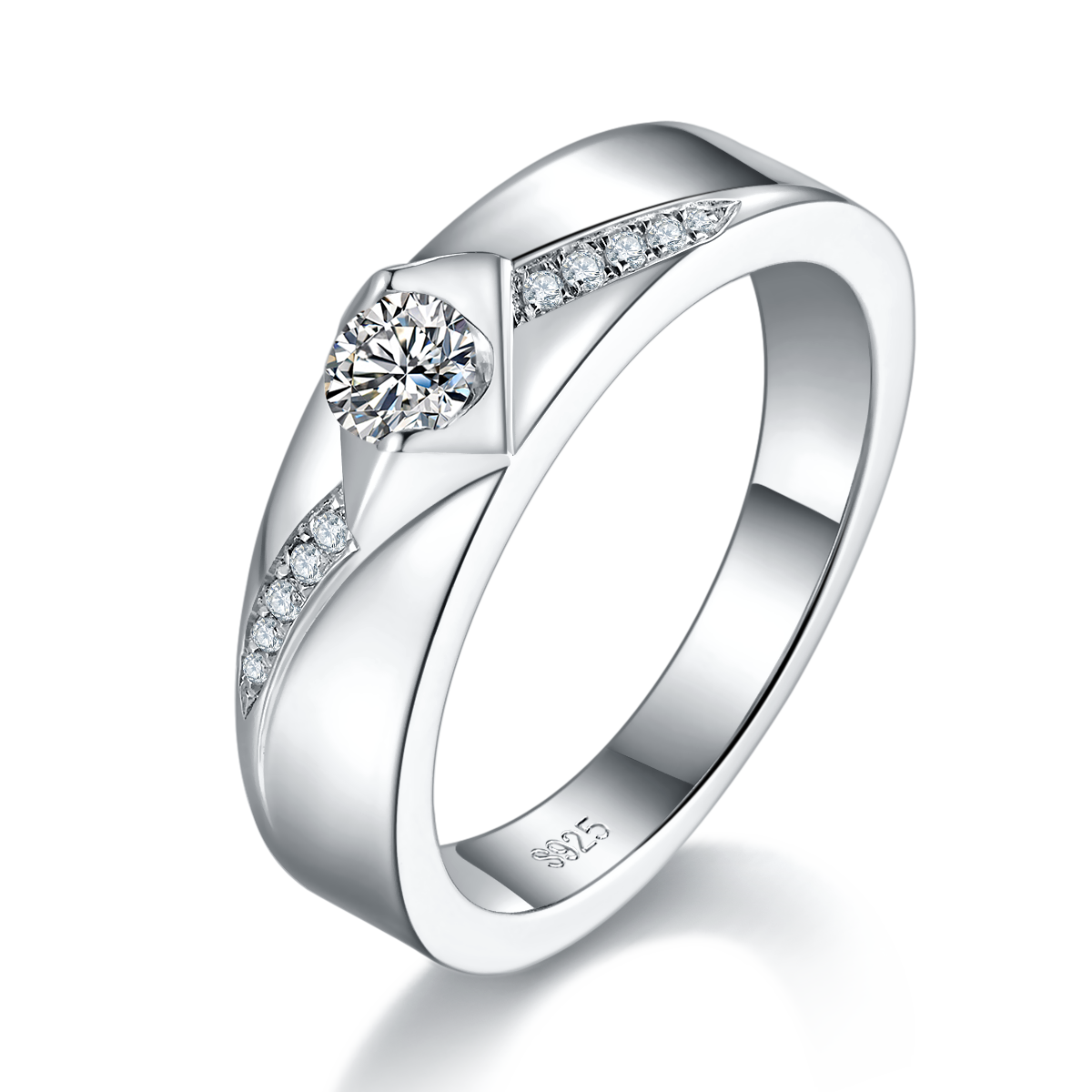 Fashionable men's ring S925 silver plated platinum customized secondary stone moissanite  0.26ct