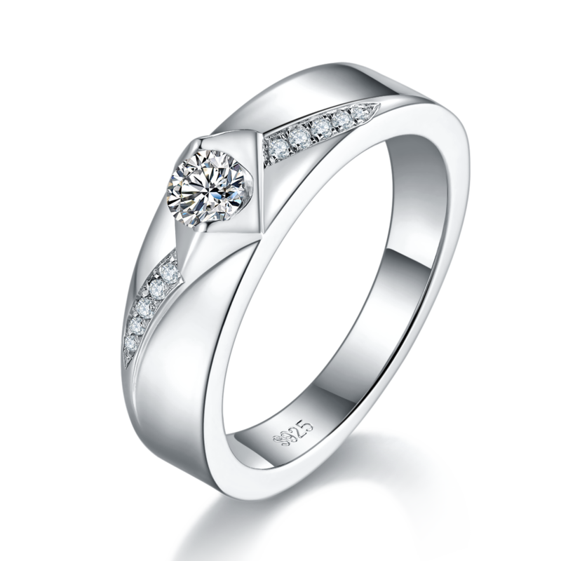 Fashionable men's ring S925 silver plated platinum customized secondary stone moissanite diamond 0.26ct