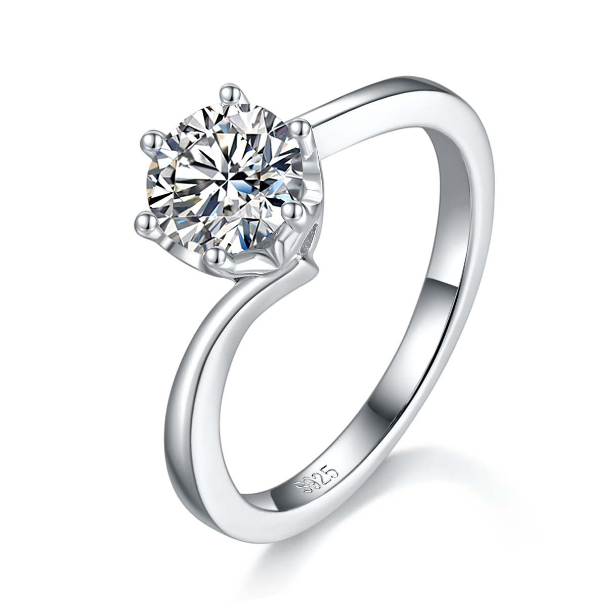 Twisted arm six claw women's ring S925 silver plated platinum customized main stone moissanite diamond 1.0ct