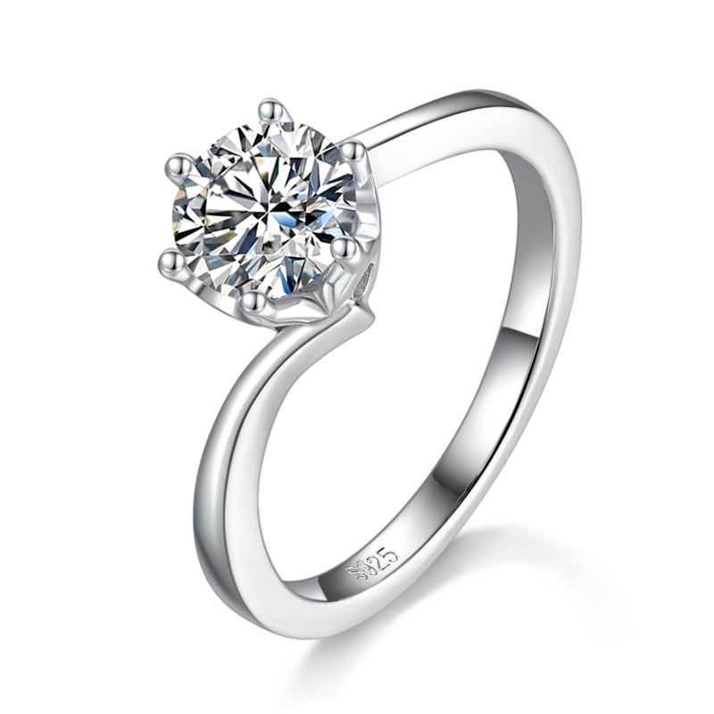 Twisted arm six claw women's ring S925 silver plated platinum customized main stone moissanite diamond 1.0ct