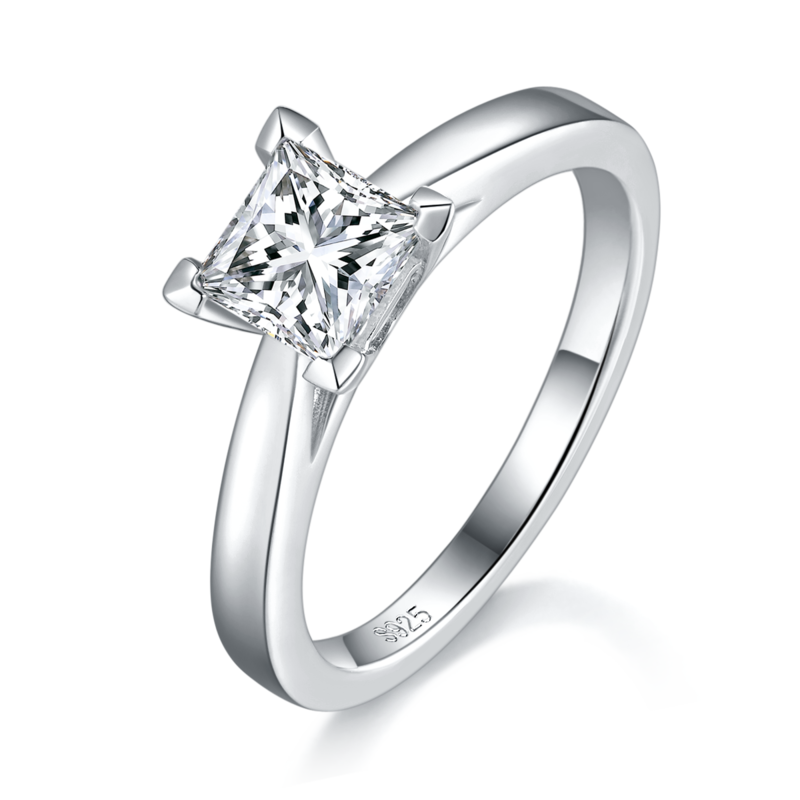 Princess Fang Women's Ring S925 Silver Plated Platinum Customized Main Stone Moissanite Diamond 1.0ct