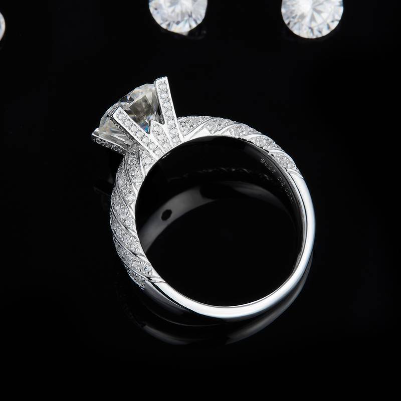 Four Claw Personalized Diamond Set Women's Ring S925 Silver Plated Platinum Customized Main Stone Moissanite Diamond 2.0ct/Secondary Stone High Carbon Diamond