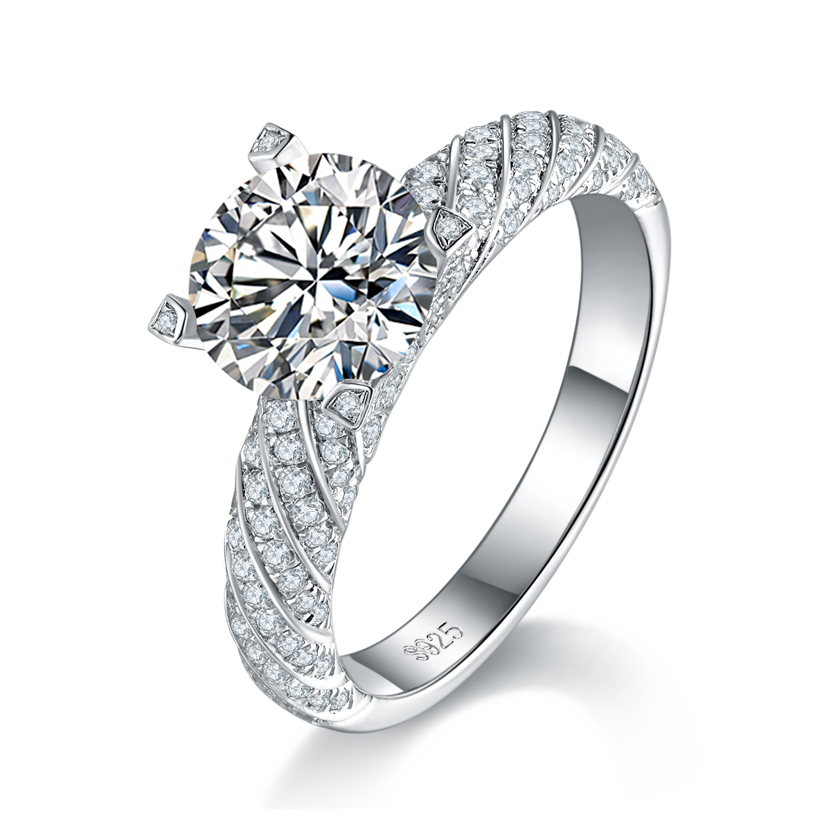 Four Claw Personalized Diamond Set Women's Ring S925 Silver Plated Platinum Customized Main Stone Moissanite Diamond 2.0ct/Secondary Stone High Carbon Diamond