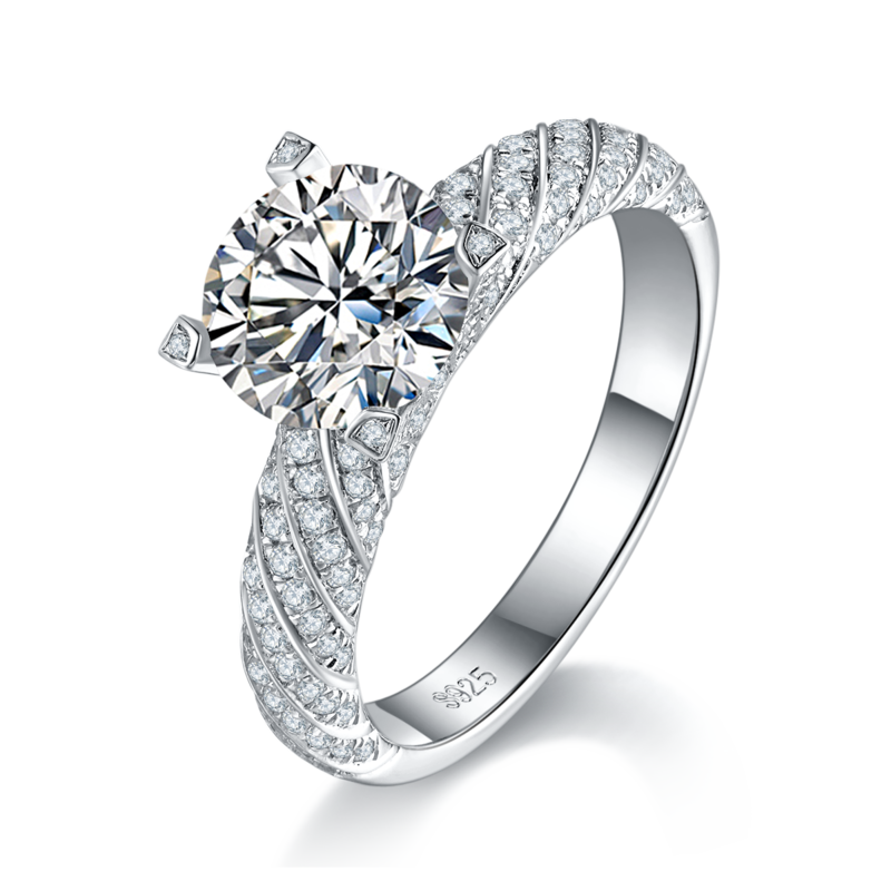 Four Claw Personalized Diamond Set Women's Ring S925 Silver Plated Platinum Customized Main Stone Moissanite Diamond 2.0ct/Secondary Stone High Carbon Diamond