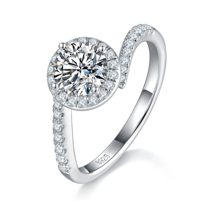 扭臂圆包Women's RingS925银镀白金定制选款主石Moissanite1.0ct/副石高碳钻