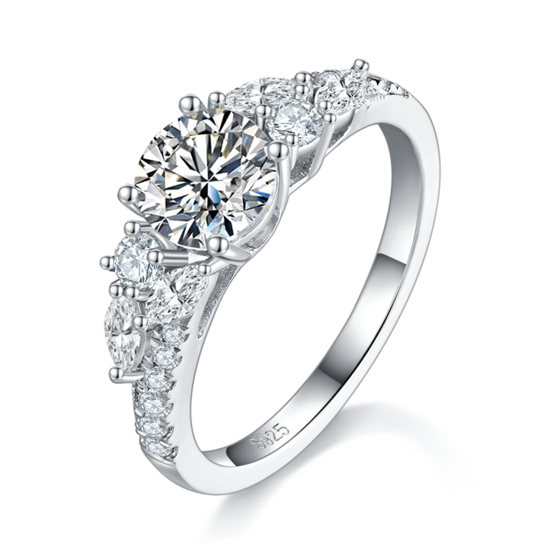 Affordable LuxuryWomen's RingS925银镀白金定制选款主石Moissanite1.0ct/副石高碳钻