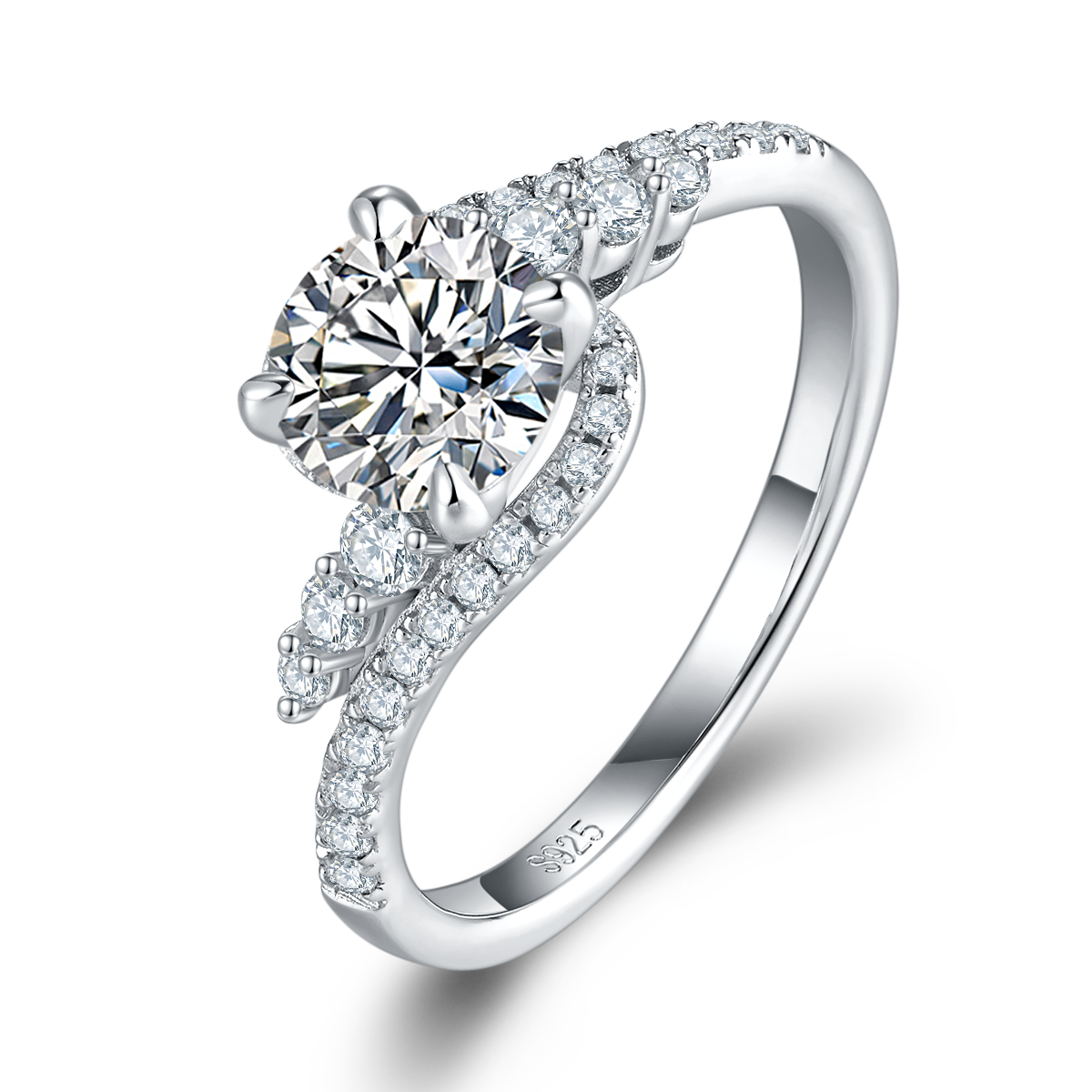 Twisted Arm Women's Ring S925 Silver Plated Platinum Customized Selection Main Stone Moissanite Diamond 1.0ct/Secondary Stone High Carbon Diamond