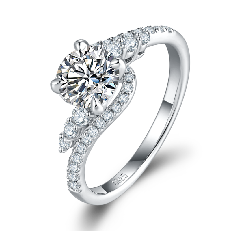 扭臂Women's RingS925银镀白金定制选款主石Moissanite1.0ct/副石高碳钻