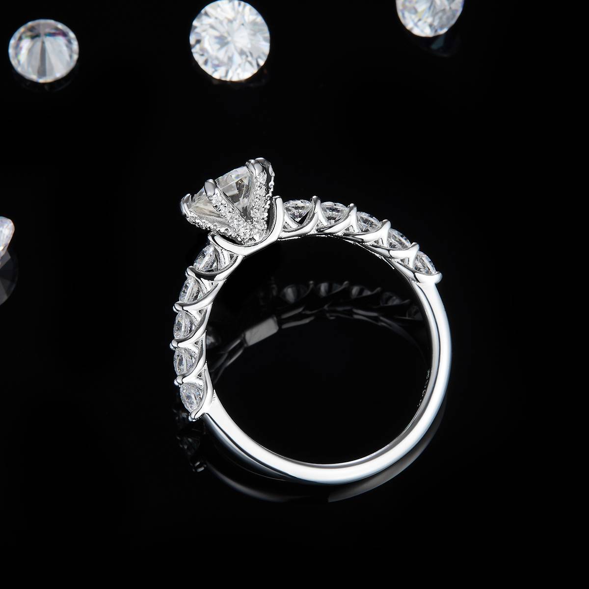 Single Head Women's Ring S925 Silver Plated Platinum Customized Selection Main Stone Moissanite Diamond 1.0ct/Secondary Stone High Carbon Diamond